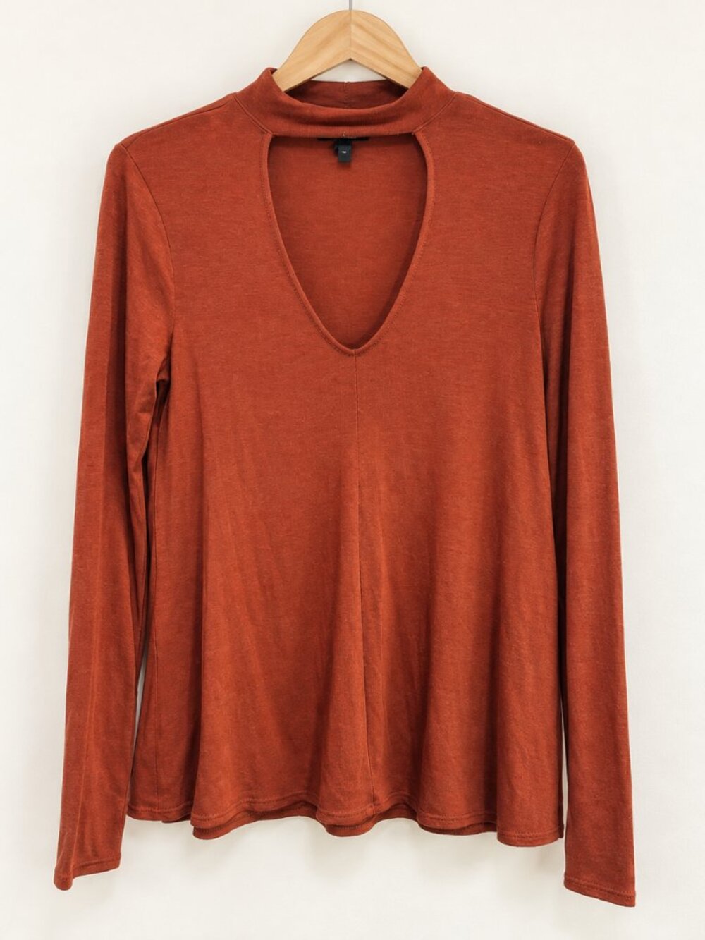 Express XS Rust Keyhole Mock Neck Long Sleeve Stretch Knit Top